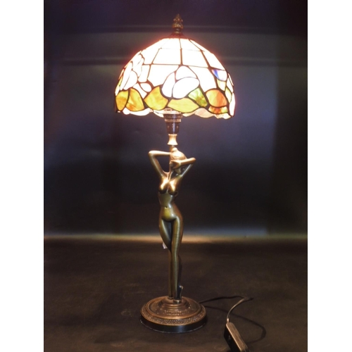 36 - Table Lamp with Bronze Nude and Tiffany Style Shade (22