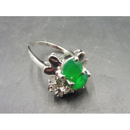 279 - Hallmarked Birmingham Silver 925 Green and Clear stoned Ring (Size K 1/2) complete with presentation... 