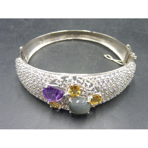 284 - Hallmarked Birmingham Silver 925 Multi Stoned Bangle Set in Diamante Setting complete with presentat... 