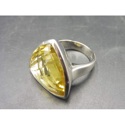 333 - Hallmarked Birmingham Silver 925 Large Citrine Stoned Ring (Size M) Complete with presentation box