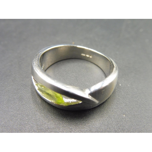 340 - Hallmarked Birmingham Silver 925 Green Stoned Ring (Size N) Complete with presentation box