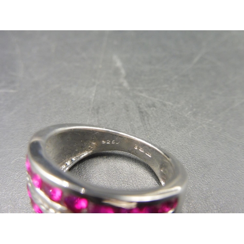 351 - Hallmarked Birmingham Silver 925 Red Stoned Ring (Size K) complete with presentation box