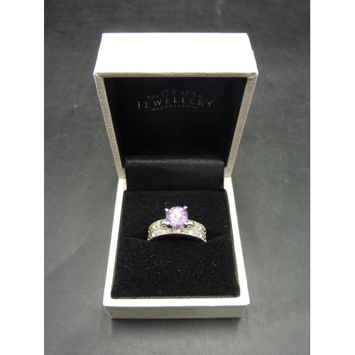 365 - Hallmarked Birmingham Silver 925 Amethyst Stoned Ring (Size M) complete with presentation box