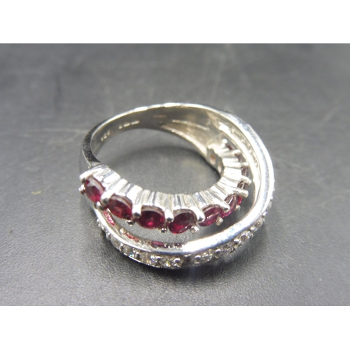 367 - Hallmarked Birmingham Silver 925 Dual Band Ring with Red and Clear Stones (Size M) complete with pre... 