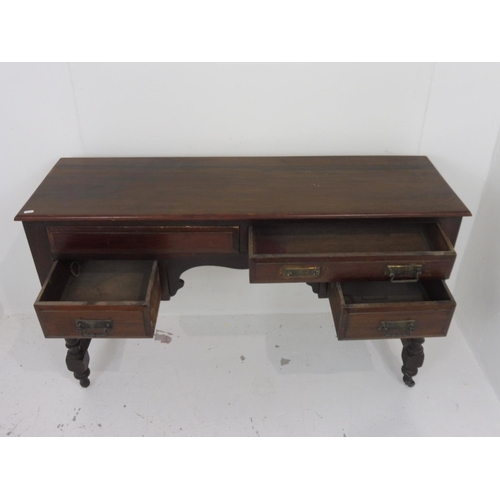 526 - Antique Solid Oak Four Drawer Desk on Casters 35.5