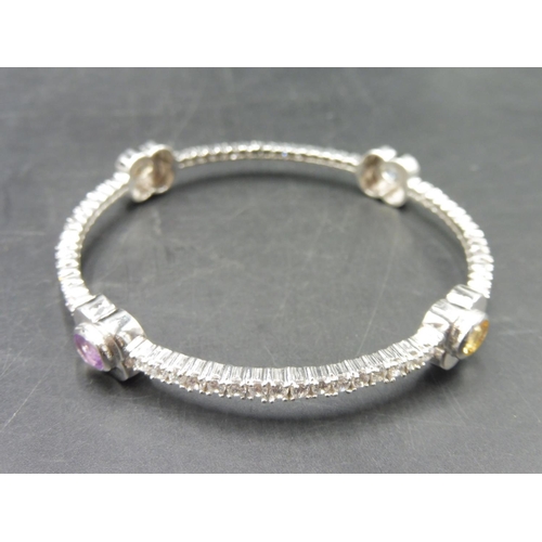 395 - Hallmarked Birmingham Silver 925 Bangle with 4 Mounted Coloured Stones complete with Presentation Bo... 