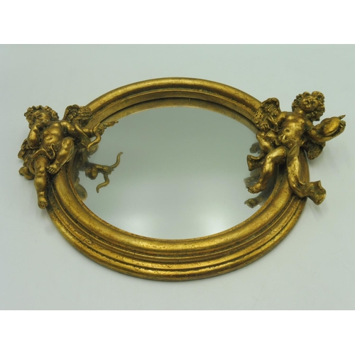 2 - Heavy Gilt Framed Circular Cherub Wall Mirror (14