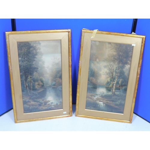 45 - Two Framed and Glazed Watercolours of Woodland Pool Scene By Rollinson