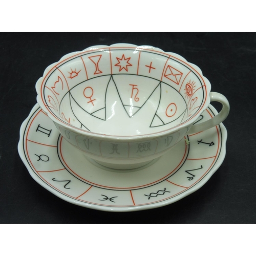 65 - Vintage Fortune Telling Cup & Saucer Red & Black Design 2.5''