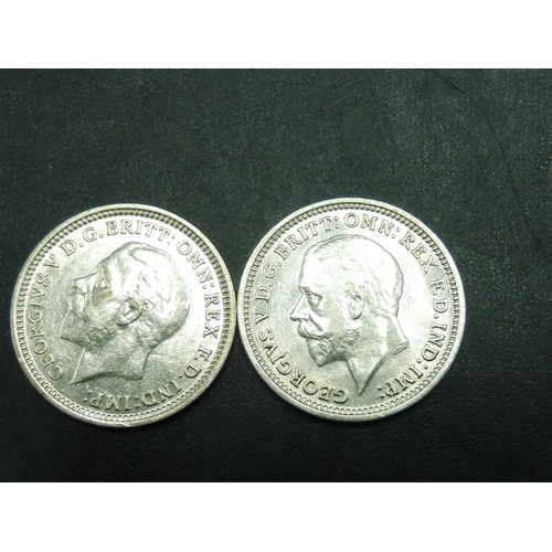 312 - Almost Uncirculated 1933 & 1934 George V Silver Three Pence