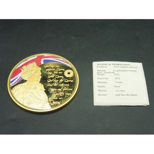 314 - Gold Plated 70mm Proof Coin displaying Verse From God Save The Queen complete with Certificate