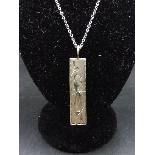 354 - Hallmarked Sheffield Silver Ingot and Chain with bird engraving to reverse