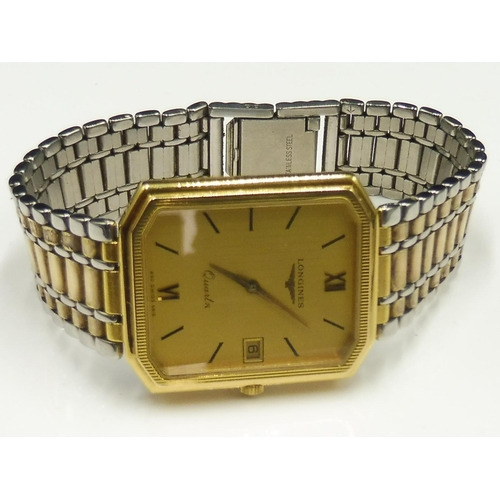 372 - Longines Gentlemens Quartz Dress Watch with Gold Face and two tone Bracelet (Please See Pictures)