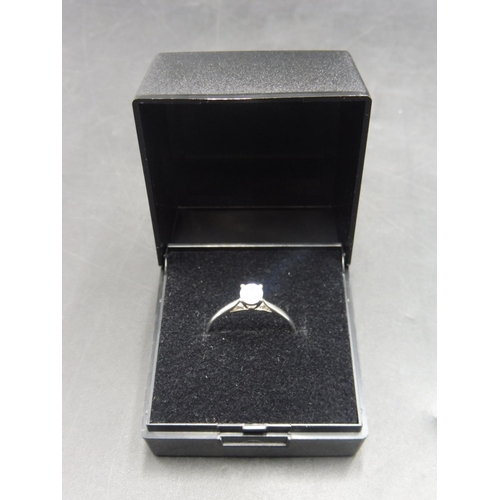 401 - Hallmarked Birmingham 375 White Gold Solitare Ring (Size 0) Complete with Presentation Box