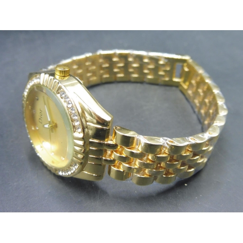 405 - Dior Watch with Jewelled Bezel and Gold Tone Strap (Unauthenticated) Working When tested