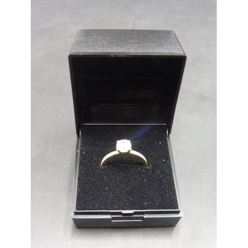 417 - Gold 375 Solitare Ring in Half Band Diamante Setting (Size M) Complete with Presentation Box