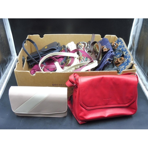 659 - A Box of Ladies Handbags Including Clarks,  Bocelli, and Wonderbag