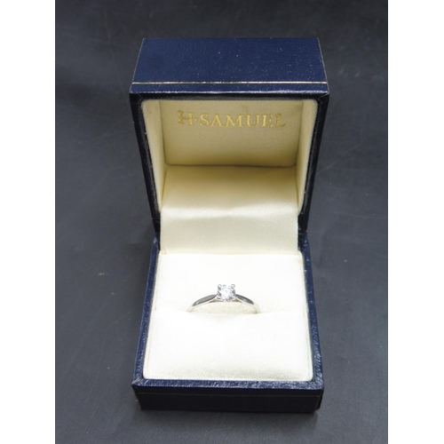 62 - Hallmarked Birmingham 375 White Gold Solitare Ring (Size O) Complete with Presentation Box