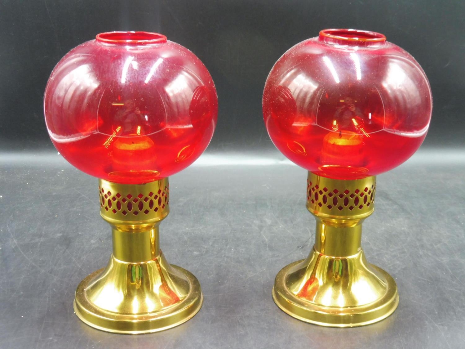 Beheren Succesvol Dronken worden Pair of Vintage Mason Constant Flame Candle Lamp's with Red Glass Shade