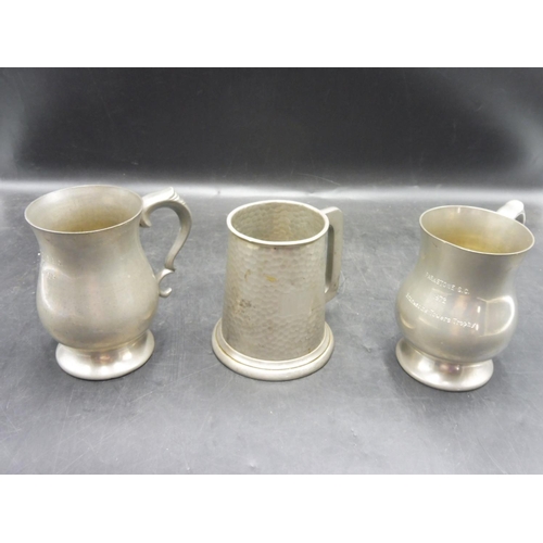 47 - Three Vintage Pewter Tankards and one With Glass Bottom