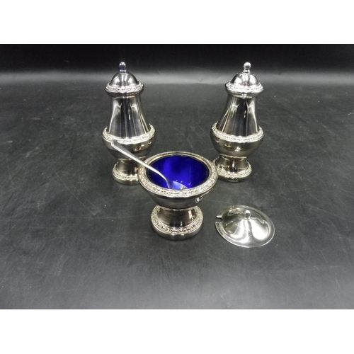 113 - Silver Plated Condiment Set with Spoon and Cobalt Blue Liner