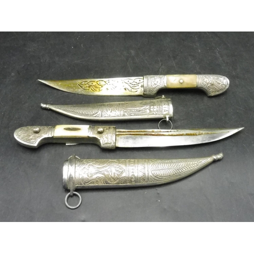 317 - Pair of Syrian Dagger/Knives with Engraved Blades