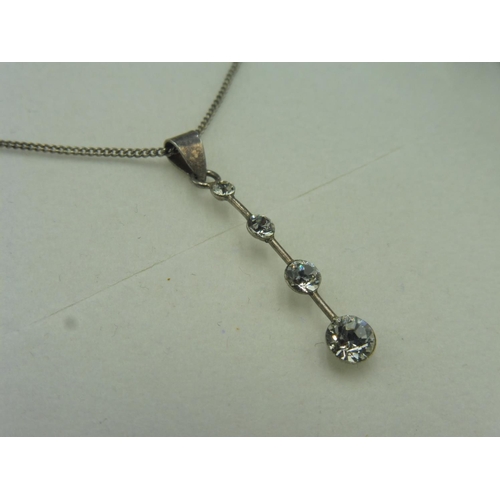 322 - Silver 925 4 Stoned Drop Pendant and Chain in Presentation Box