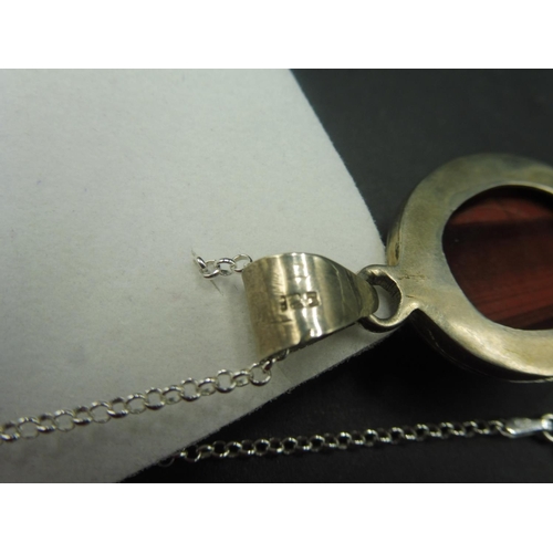 350 - Silver 925 Large Amber Pendant and Chain Complete with Presentation Box