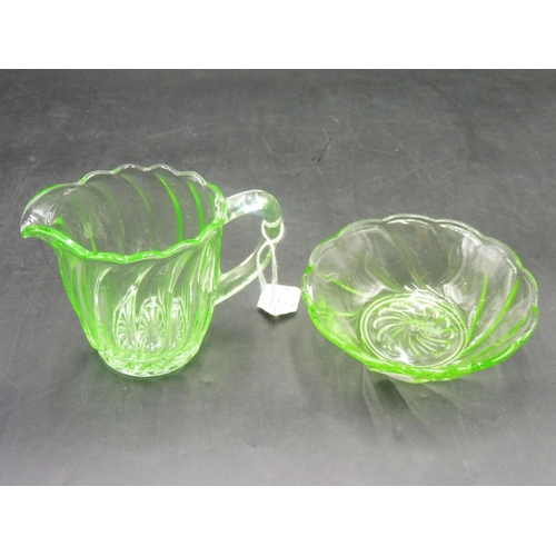 366 - Bagley 1920s Uranium Glass Jug and Bowl