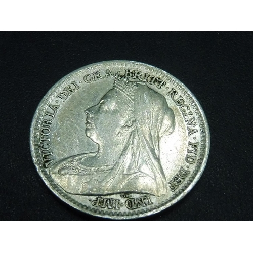 394 - Victoria Veil Head 1893 Silver Three Pence Coin