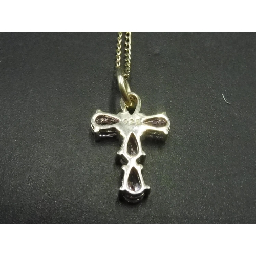 427 - Silver 925 Pink Stoned Cross on Chain