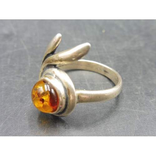 448 - Silver 925 Amber stoned ring with Presentation Box