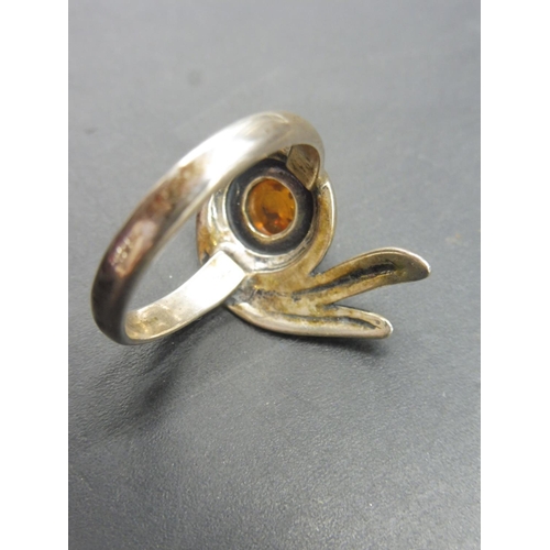 448 - Silver 925 Amber stoned ring with Presentation Box