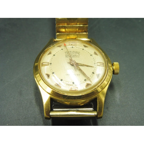 488 - Vintage Gold Plated Gents Thoral 25 Jewel Incabloc Automatic Swiss made Watch with elasticated Strap... 