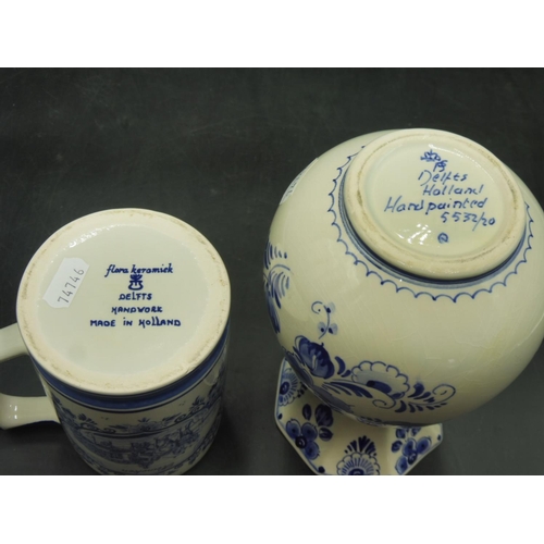 595 - Two Pieces of Delft ware to include Vase and Beer Stein