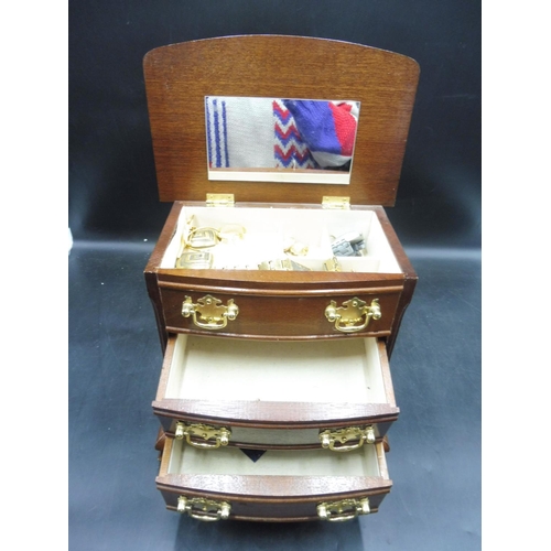 565 - Wooden Jewellery Box containing Seiko Watch, Swatch Watch, Silver and More