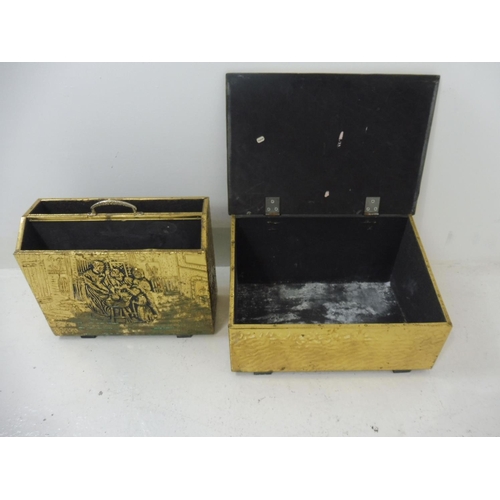 712 - Vintage Brass Log Box with Lid and a Brass Magazine Holder with Handle