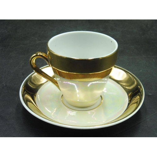 39 - Retro Set of Lustre Ware Cups and Saucers together with Stand