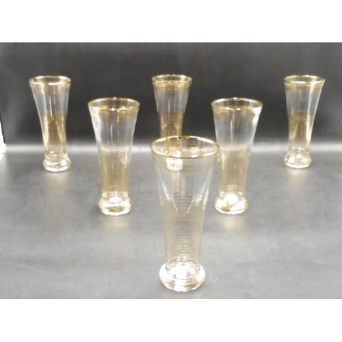 270 - Set of 6 1960's Gold Ringed Tall Glasses