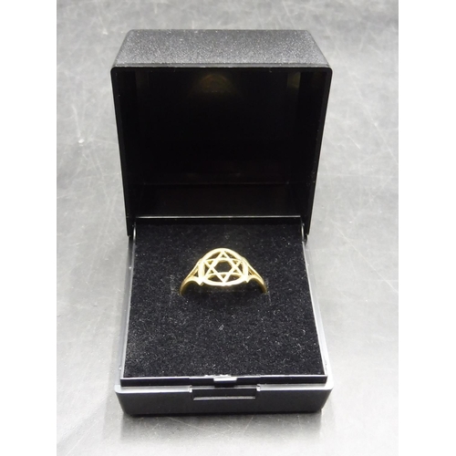 407 - Hallmarked 375 Gold Star of David Ring Complete with Presentation Box