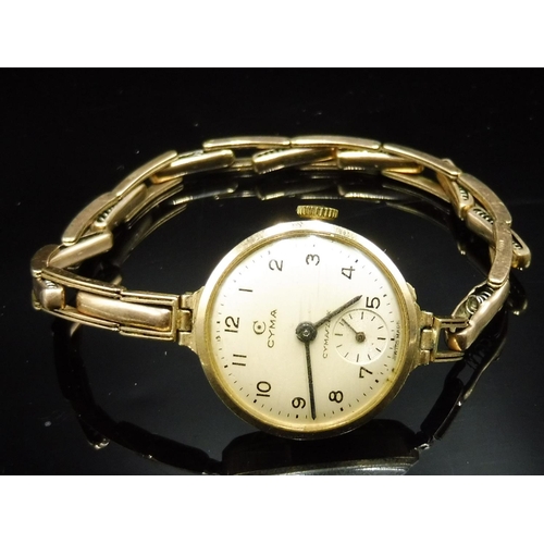 480 - Cyma Ladies 9ct Gold Watch and Strap (Weight 15.35 grams)