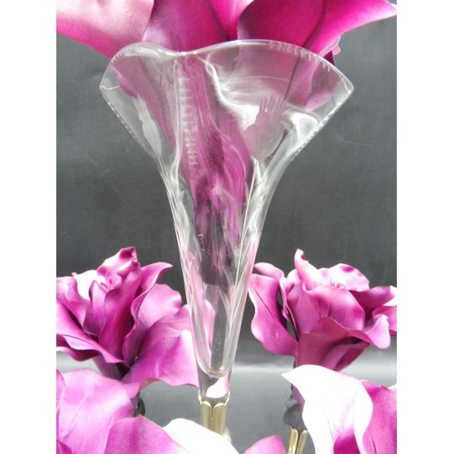 63 - Silver Plated Mounted with Etched Glass Vase and Flowers