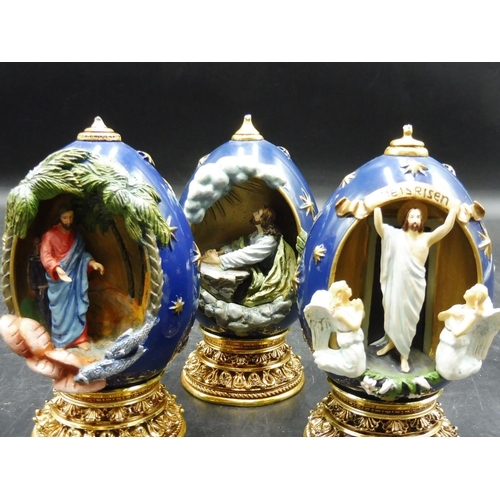 74 - Three House of Faberge Eggs to include The Resurrection No CP1103,  The Agony in the Garden & Feedin... 