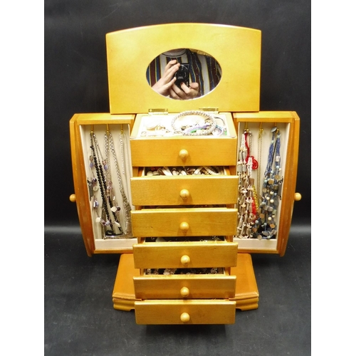 284 - Wooden Jewellery Box Containing 6 drawers and 2 Side Cabinets all Full of Mixed Jewellery