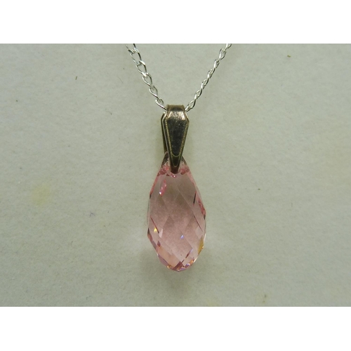 444 - Faceted Pink Stone Pendant on Silver 925 Chain complete with Presentation Box