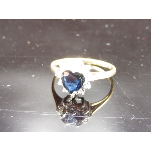 489 - Hallmarked London 375 Gold Diamond and Blue Stoned Ring (Size O) Complete with Presentation Box