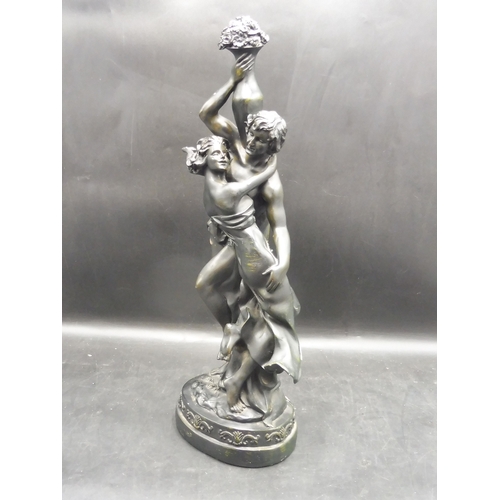 139 - Large Greek Resin Figure of Couple Holding Flowers approx. 19