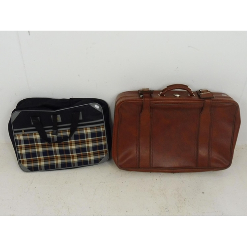 251 - Brown Suitcase and Tartan Travel Bag and other