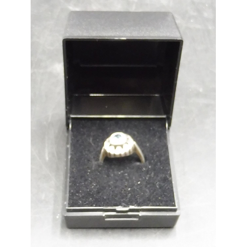 387 - Vintage Silver Diamante and Aquamarine Stoned Ring (Size J) Complete with Presentation Box