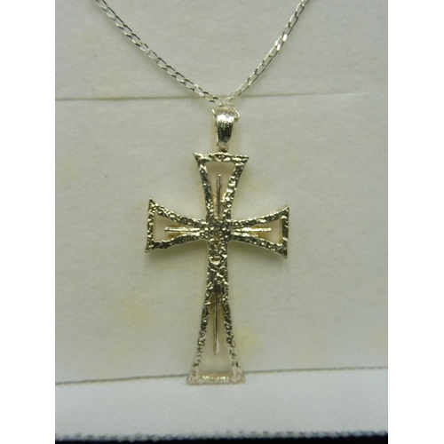 414 - Hallmarked Birmingham Silver  Cross Pendant and Chain Complete with Presentation Box